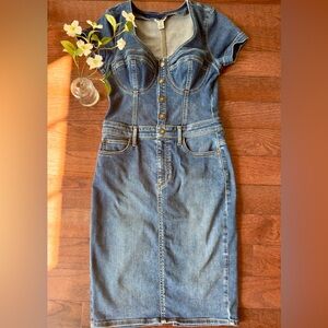 GUESS Womens Naomy Button Front Corset Denim Bodycon Dress, Blue Size S $168